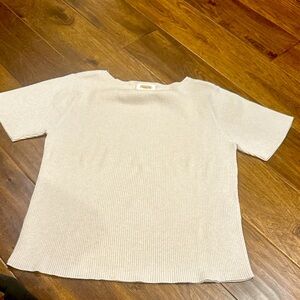 Talbots Cream Ribbed Short Sleeve Top